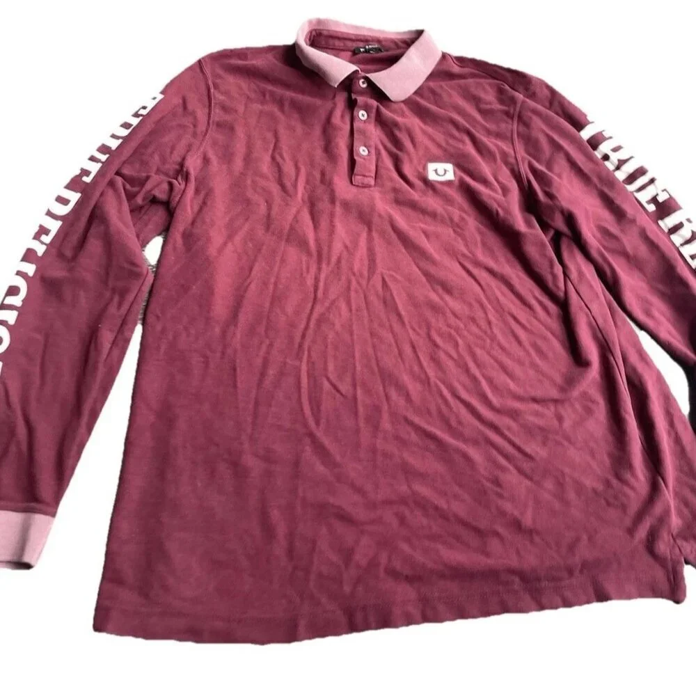 True Religion Denim Shirt Men's Sz XL Jean Western Long Sleeve Polo Button Shirt